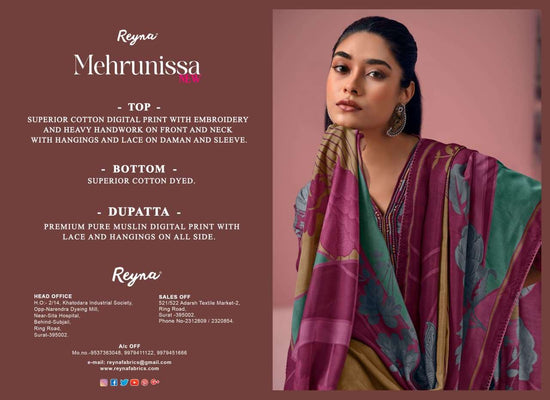 Reyna Fabrics Mehrunissa New Superior Cotton Dress Material