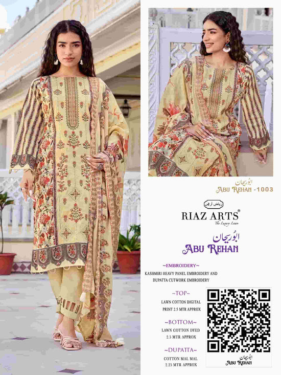 Riaz Arts Abu Rehan Exclusive Lawn Cotton Embroidery Suit