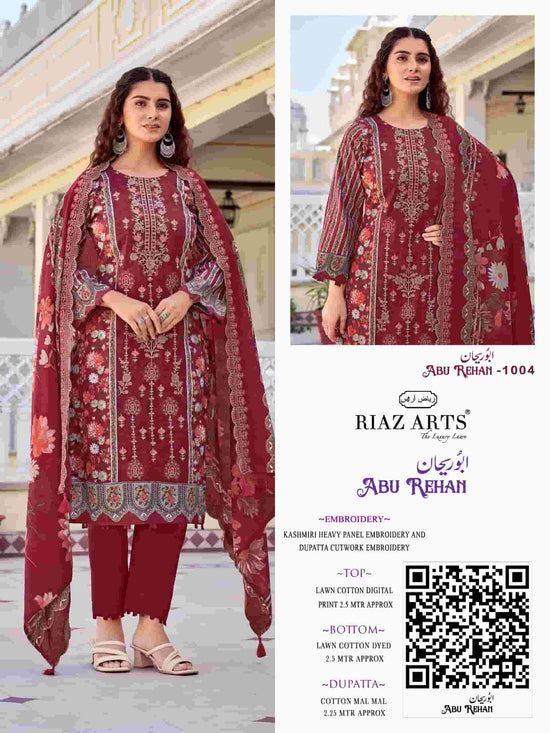 Riaz Arts Abu Rehan Exclusive Lawn Cotton Embroidery Suit
