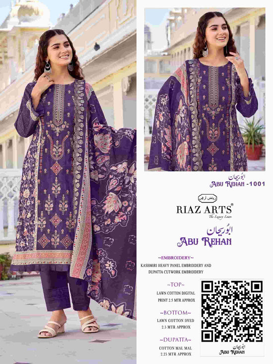 Riaz Arts Abu Rehan Exclusive Lawn Cotton Embroidery Suit