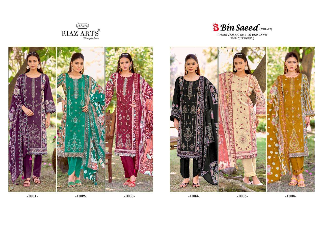 RIAZ ARTS BIN SAEED VOL-17 Cambric Cotton Embroidered Dress Material