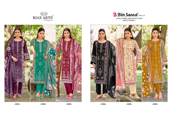 RIAZ ARTS BIN SAEED VOL-17 Cambric Cotton Embroidered Dress Material