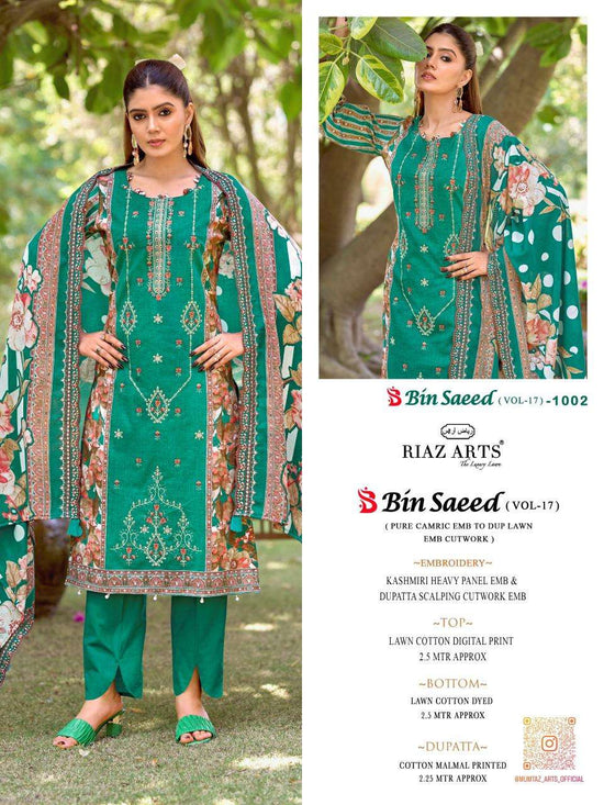 RIAZ ARTS BIN SAEED VOL-17 Cambric Cotton Embroidered Dress Material