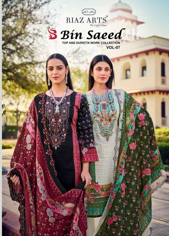 Riaz Arts Bin Saeed Vol 7 Pure Cotton Dress Material Collection - Amrah Wholesale