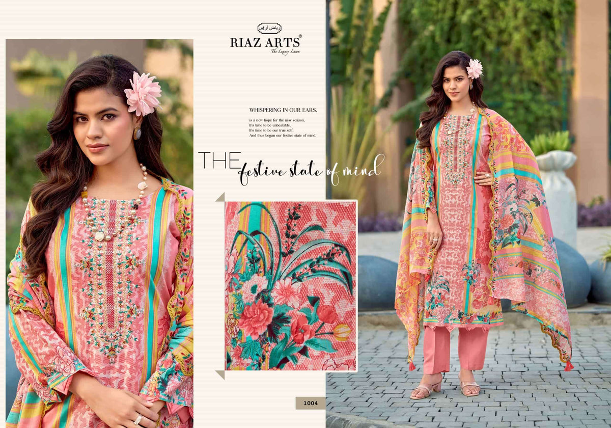 Riaz Arts Humdum Lawn Cotton Borror Embroidery Pakistani Suit
