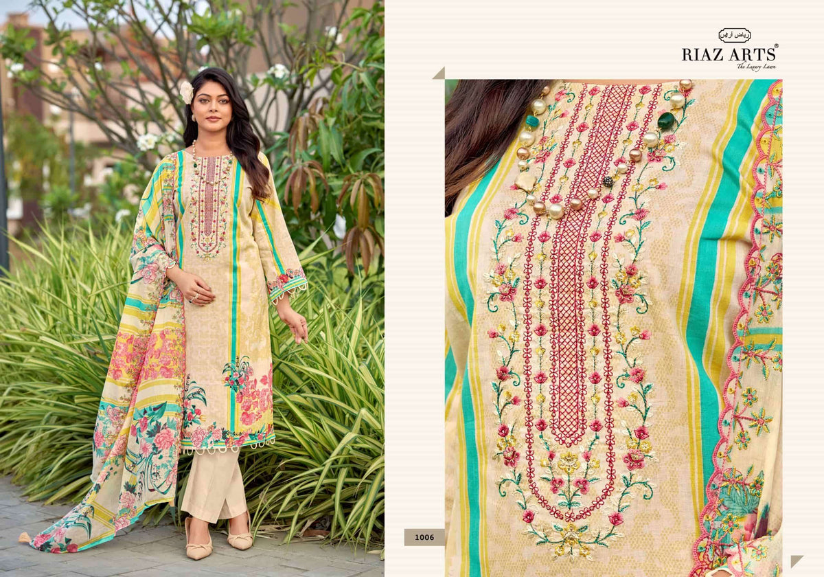 Riaz Arts Humdum Lawn Cotton Borror Embroidery Pakistani Suit
