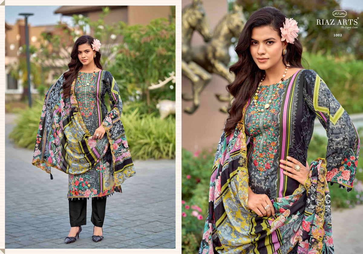 Riaz Arts Humdum Lawn Cotton Borror Embroidery Pakistani Suit