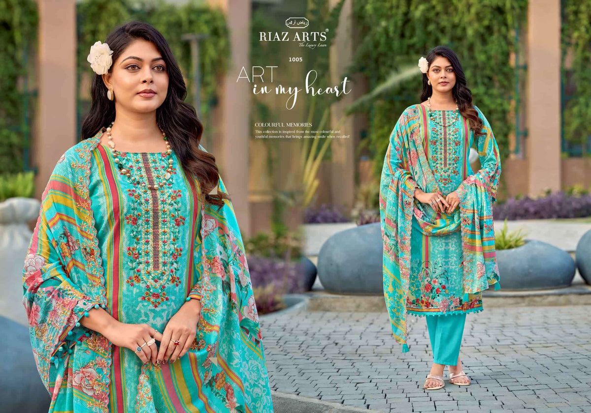 Riaz Arts Humdum Lawn Cotton Borror Embroidery Pakistani Suit