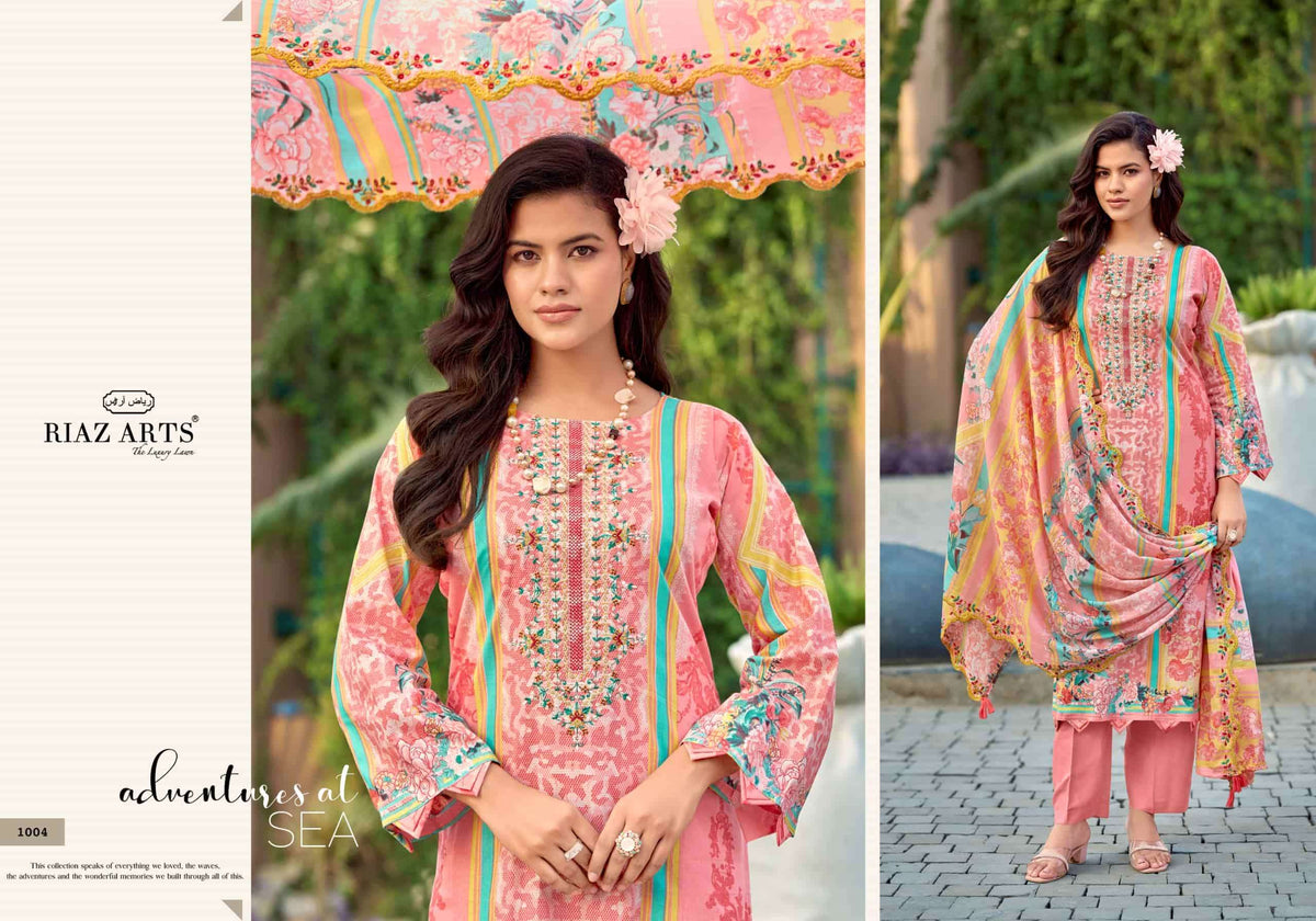 Riaz Arts Humdum Lawn Cotton Borror Embroidery Pakistani Suit