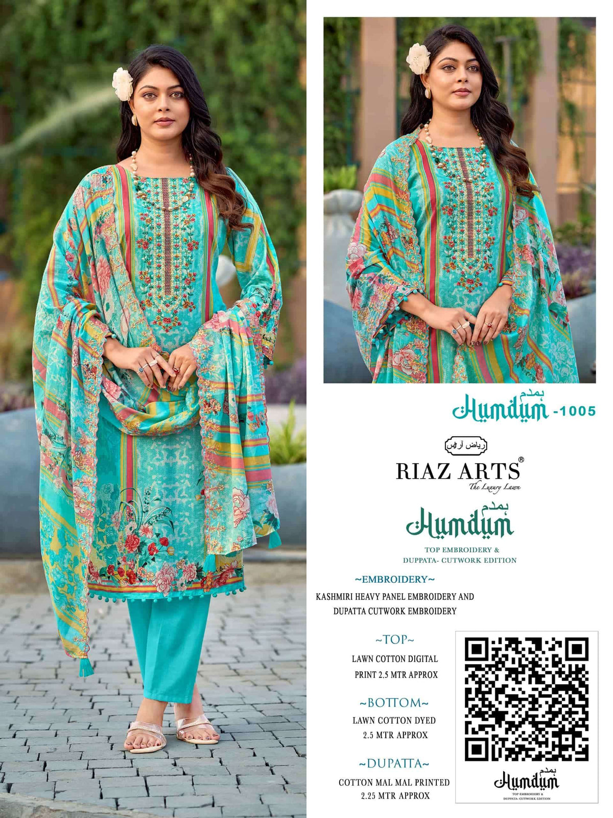 Riaz Arts Humdum Lawn Cotton Borror Embroidery Pakistani Suit