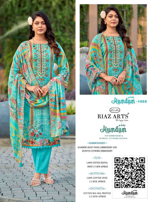 Riaz Arts Humdum Lawn Cotton Borror Embroidery Pakistani Suit