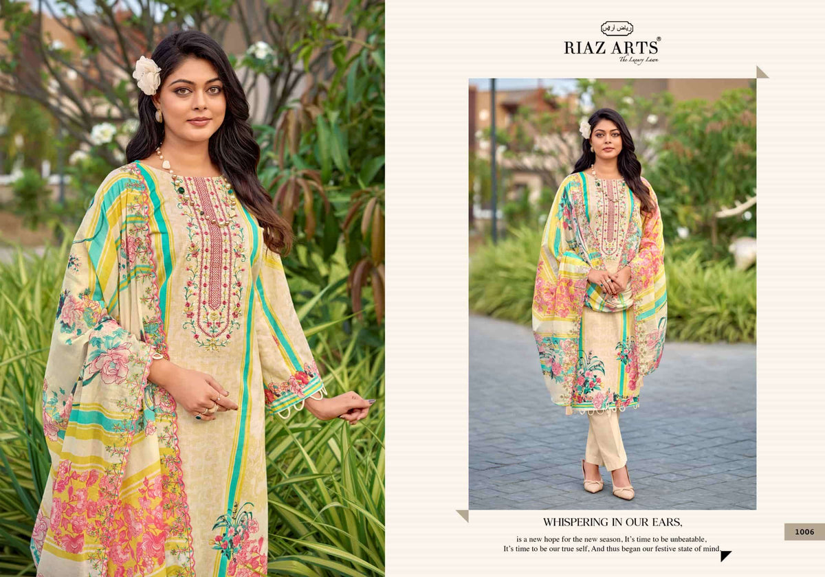 Riaz Arts Humdum Lawn Cotton Borror Embroidery Pakistani Suit