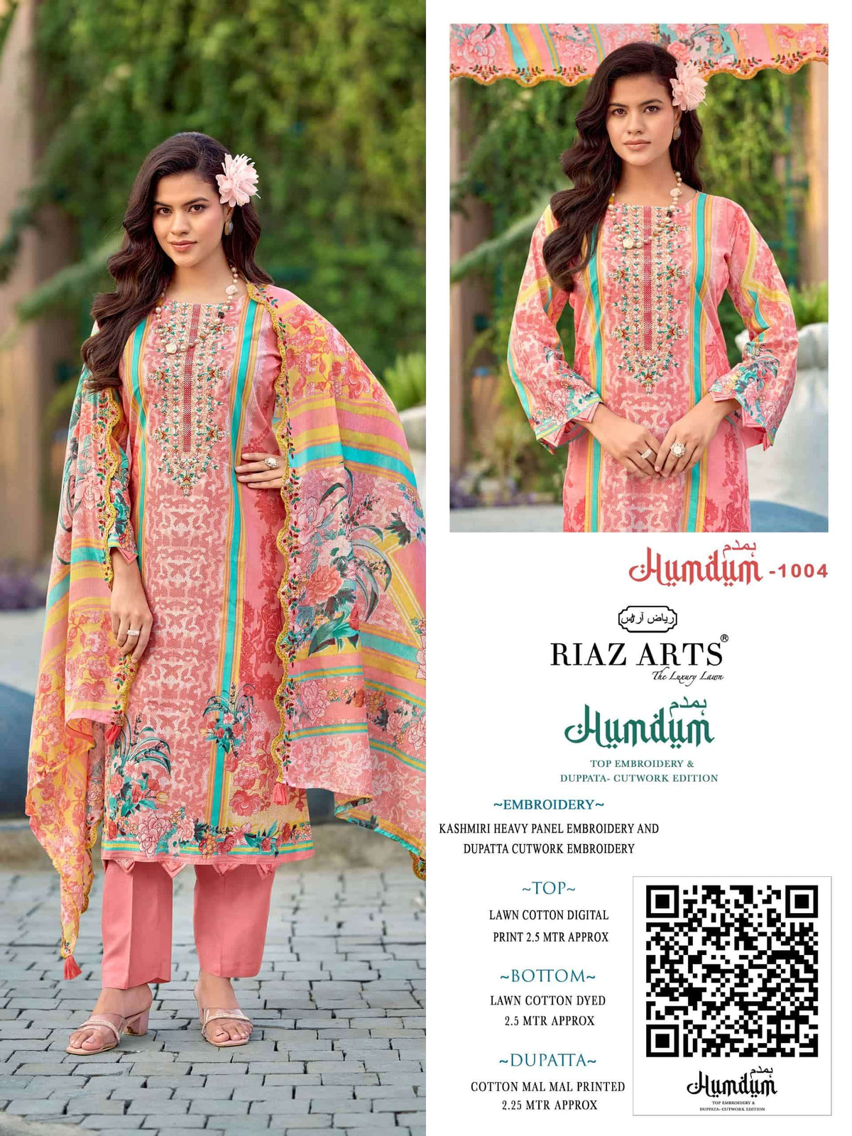 Riaz Arts Humdum Lawn Cotton Borror Embroidery Pakistani Suit