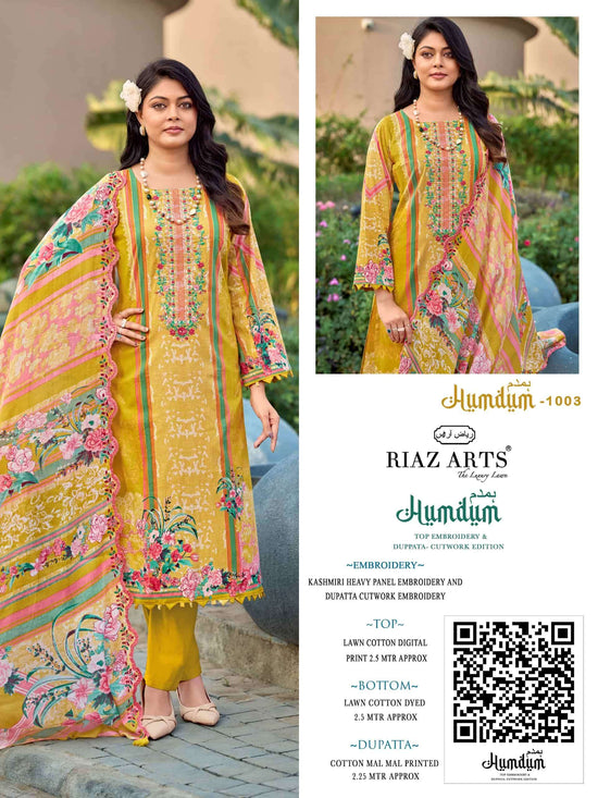 Riaz Arts Humdum Lawn Cotton Borror Embroidery Pakistani Suit