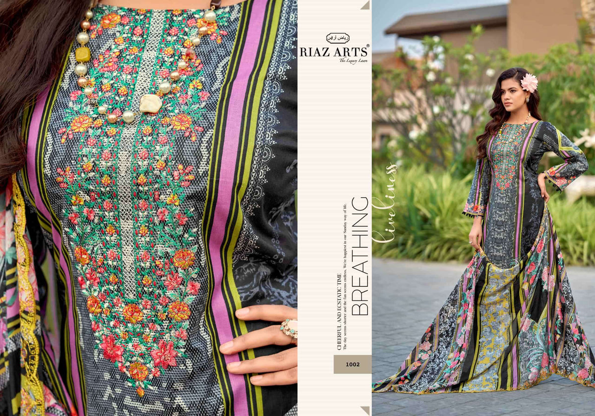 Riaz Arts Humdum Lawn Cotton Borror Embroidery Pakistani Suit