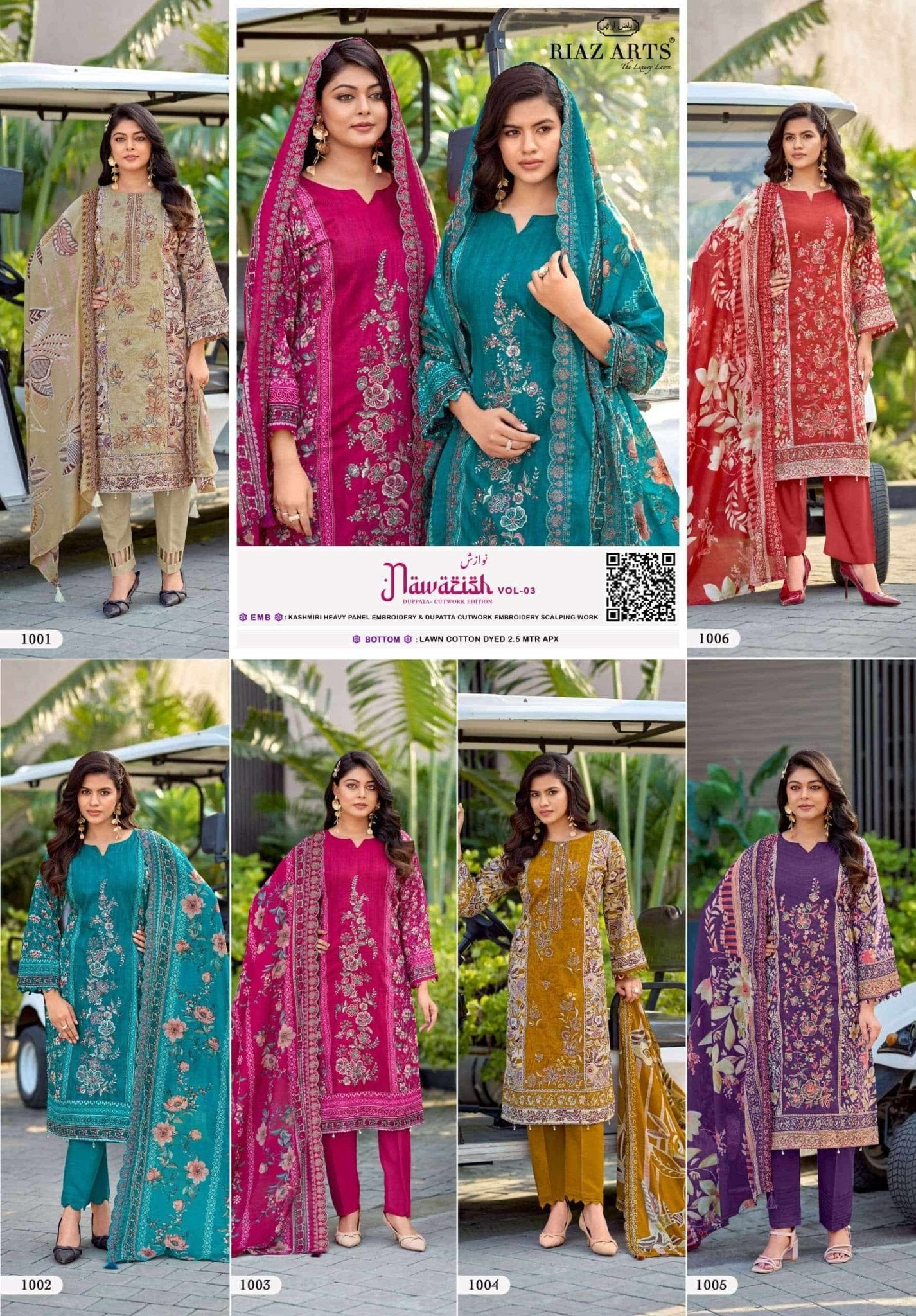 Riaz Arts Nawazish Vol 3 Lawn Cotton Heavy Embroidered Pakistani Suit - Amrah Wholesale