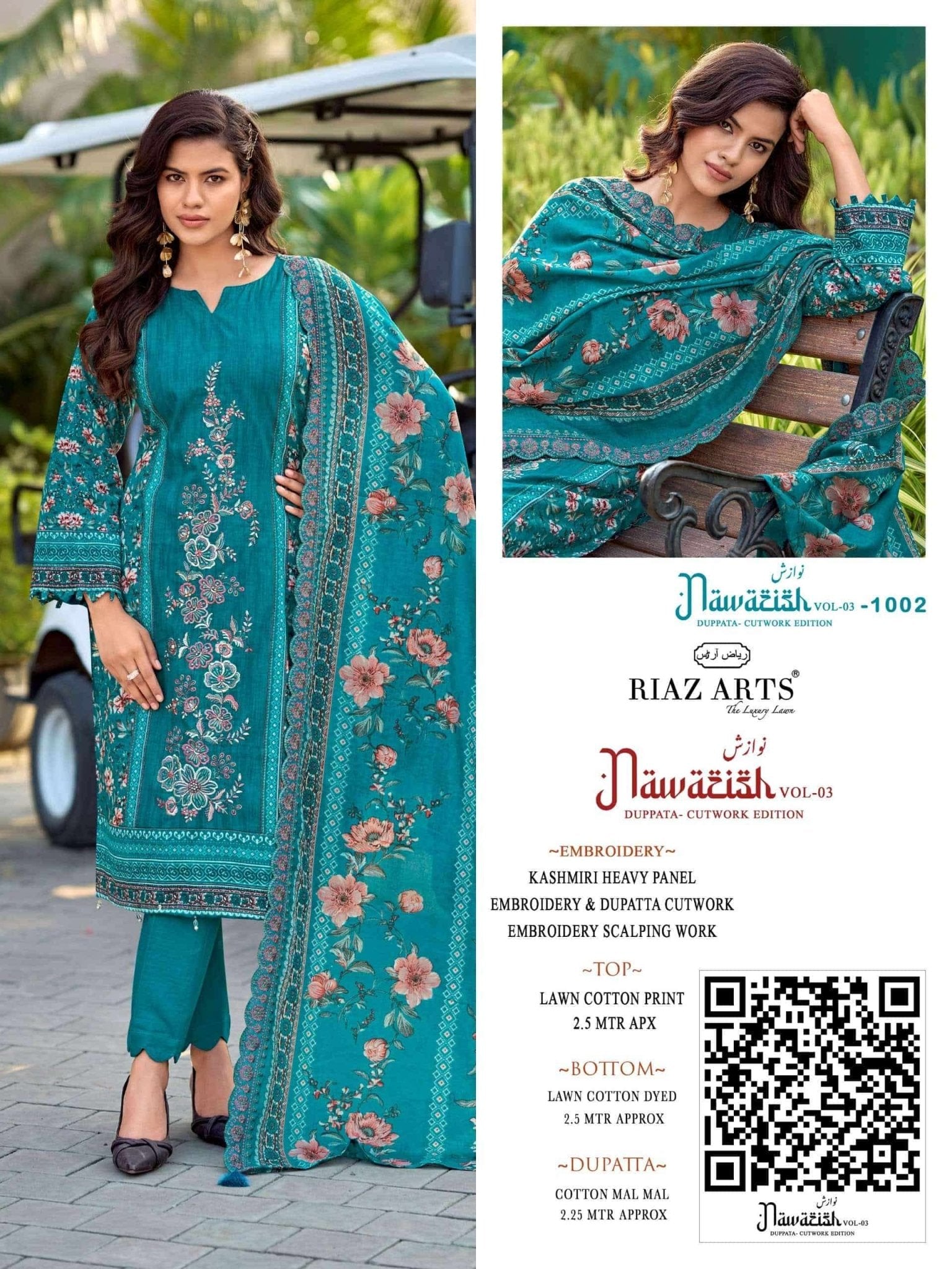 Riaz Arts Nawazish Vol 3 Lawn Cotton Heavy Embroidered Pakistani Suit - Amrah Wholesale