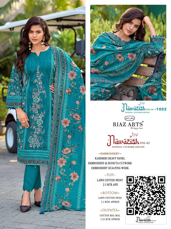 Riaz Arts Nawazish Vol 3 Lawn Cotton Heavy Embroidered Pakistani Suit - Amrah Wholesale