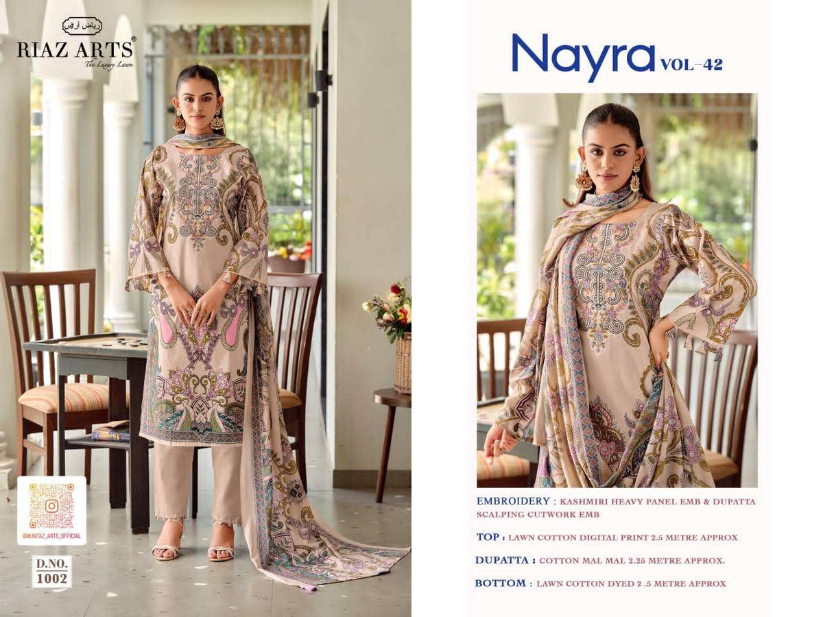 Riaz Arts Nayra Vol 42 Pure Cotton Embroidered Dress Material - Amrah Wholesale