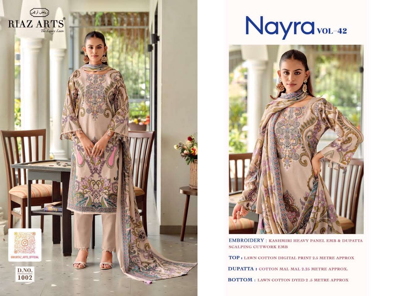 Riaz Arts Nayra Vol 42 Pure Cotton Embroidered Dress Material - Amrah Wholesale