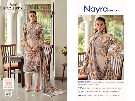 Riaz Arts Nayra Vol 42 Pure Cotton Embroidered Dress Material - Amrah Wholesale