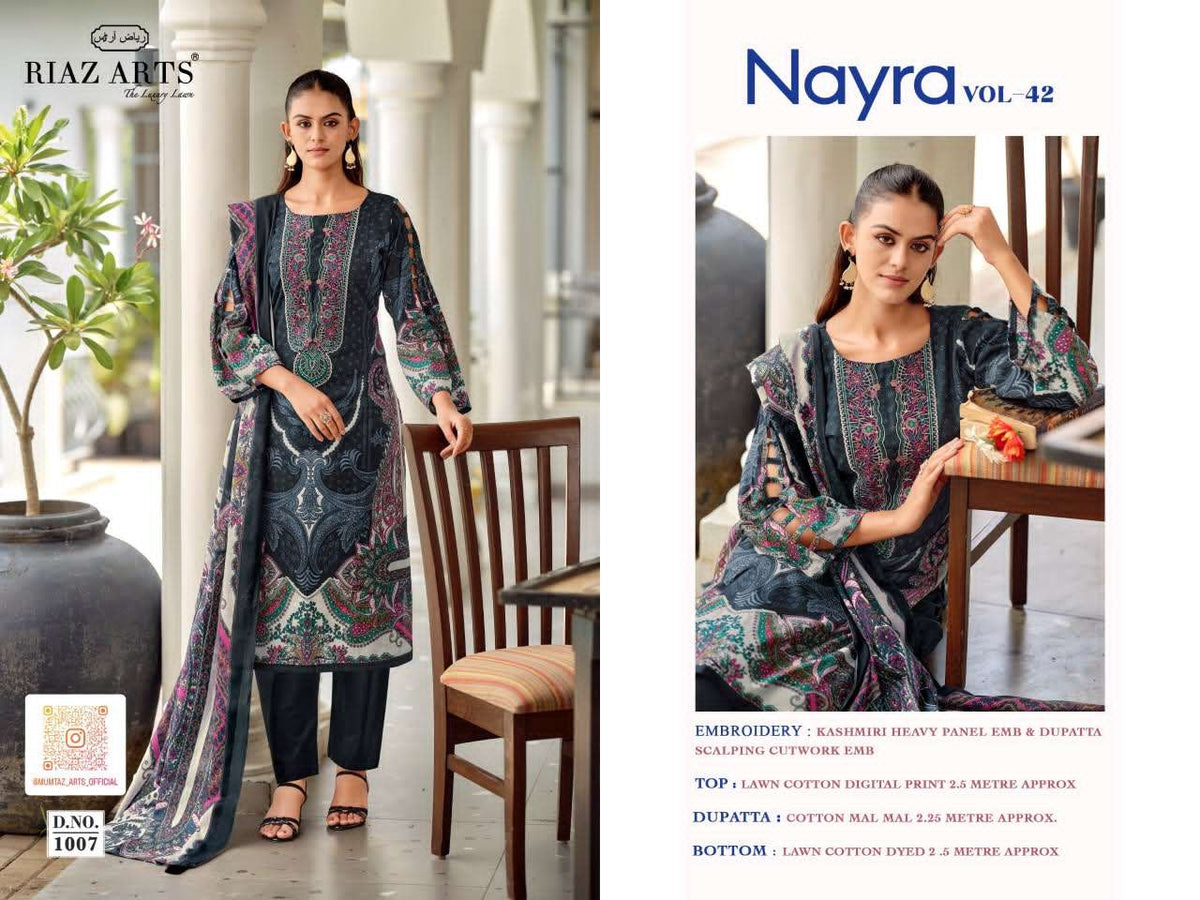 Riaz Arts Nayra Vol 42 Pure Cotton Embroidered Dress Material - Amrah Wholesale