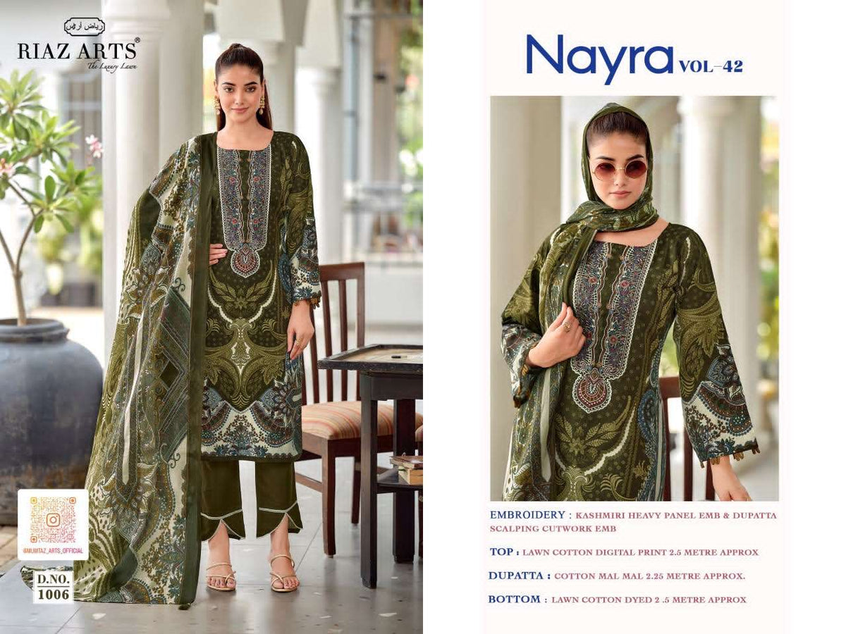 Riaz Arts Nayra Vol 42 Pure Cotton Embroidered Dress Material - Amrah Wholesale