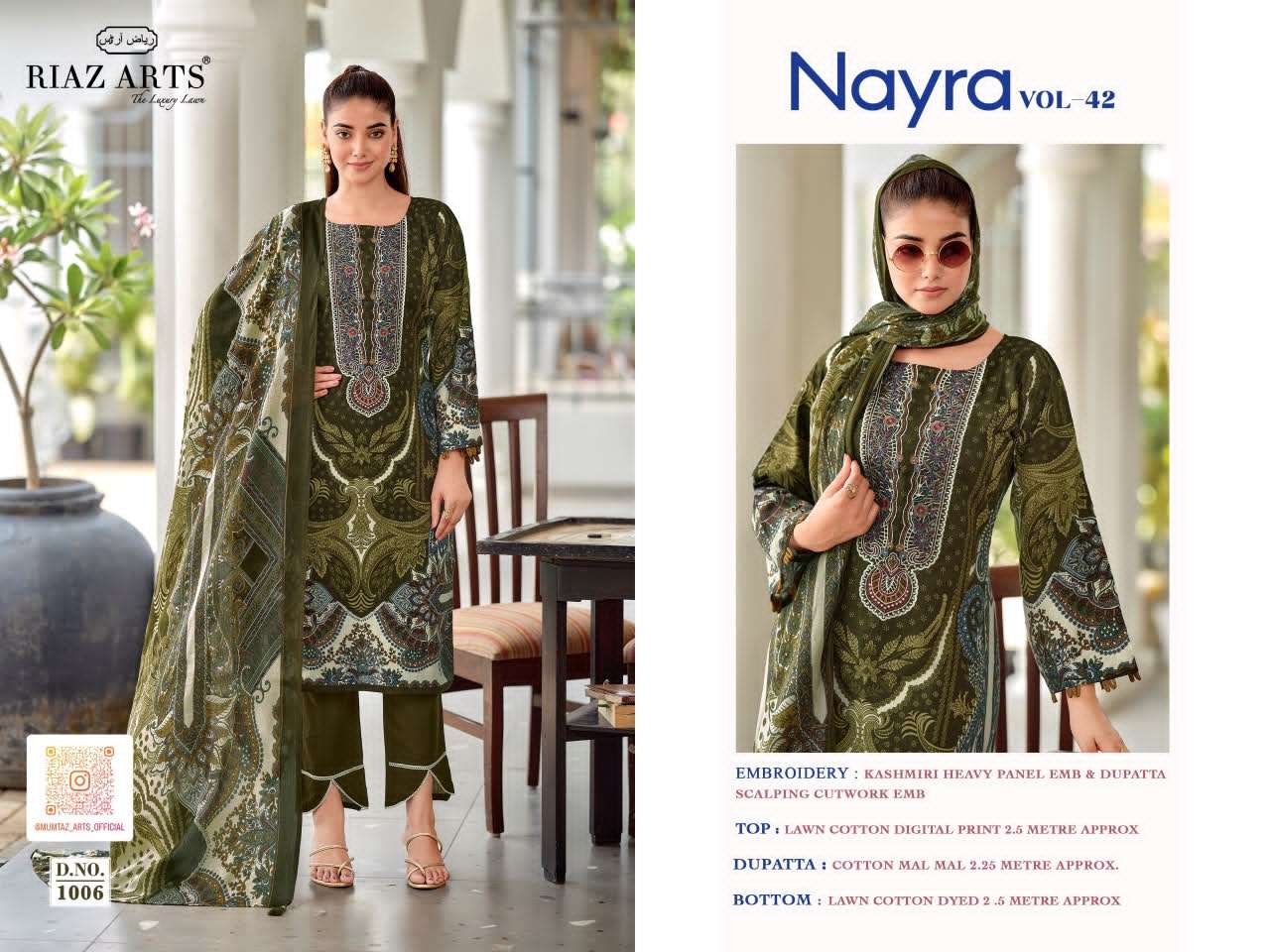 Riaz Arts Nayra Vol 42 Pure Cotton Embroidered Dress Material - Amrah Wholesale