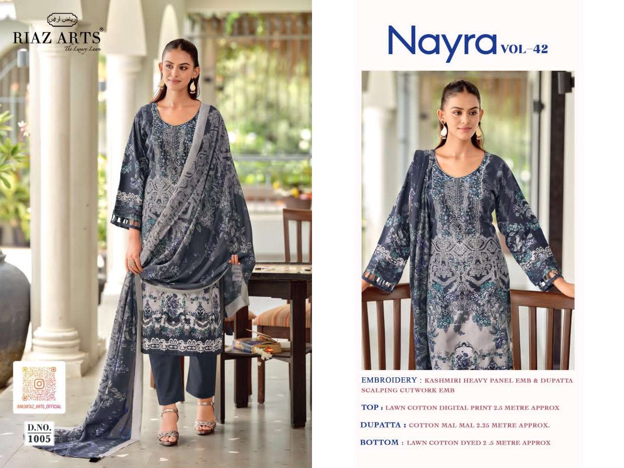 Riaz Arts Nayra Vol 42 Pure Cotton Embroidered Dress Material - Amrah Wholesale