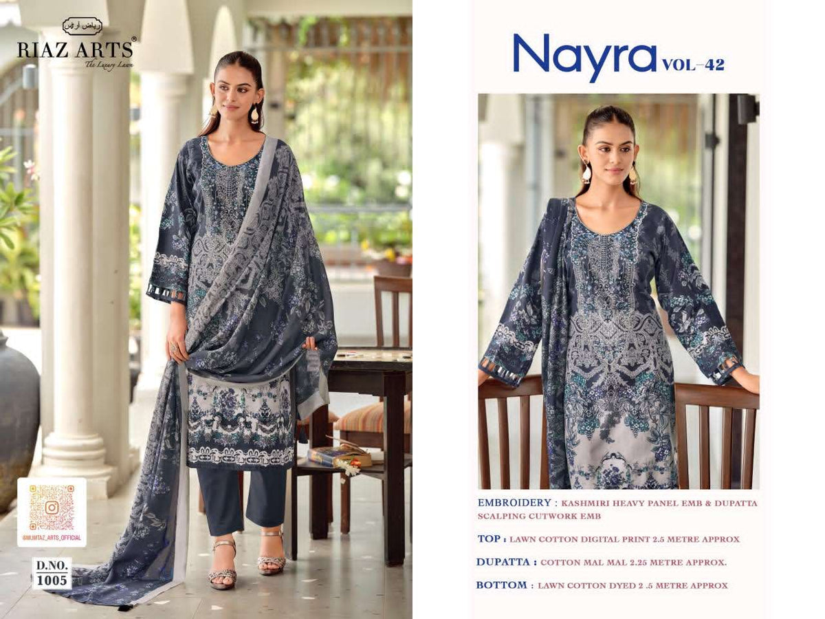 Riaz Arts Nayra Vol 42 Pure Cotton Embroidered Dress Material - Amrah Wholesale
