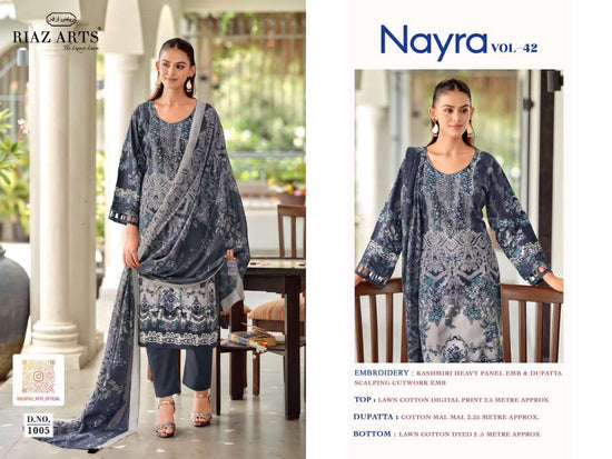Riaz Arts Nayra Vol 42 Pure Cotton Embroidered Dress Material - Amrah Wholesale