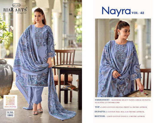 Riaz Arts Nayra Vol 42 Pure Cotton Embroidered Dress Material - Amrah Wholesale
