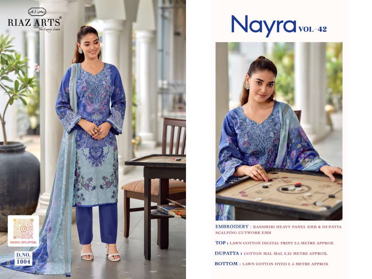 Riaz Arts Nayra Vol 42 Pure Cotton Embroidered Dress Material - Amrah Wholesale