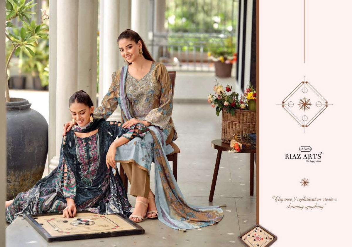 Riaz Arts Nayra Vol 42 Pure Cotton Embroidered Dress Material - Amrah Wholesale