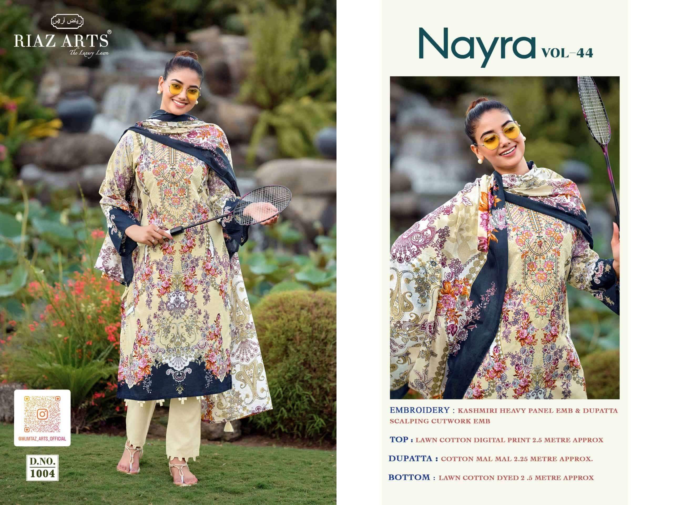 Riaz Arts Nayra Vol 44 Pure Cotton Embroidered Dress Material