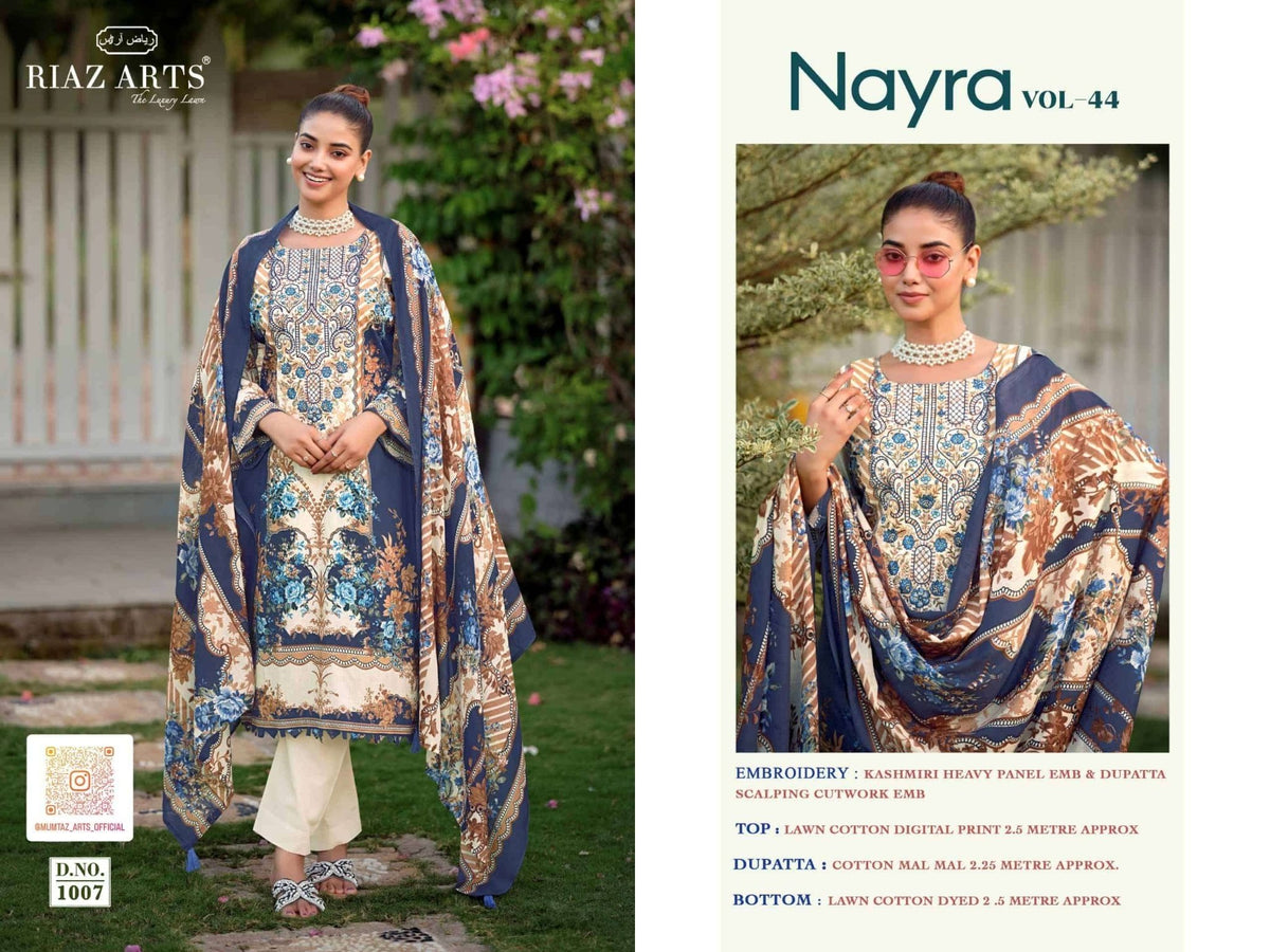 Riaz Arts Nayra Vol 44 Pure Cotton Embroidered Dress Material - Amrah Wholesale