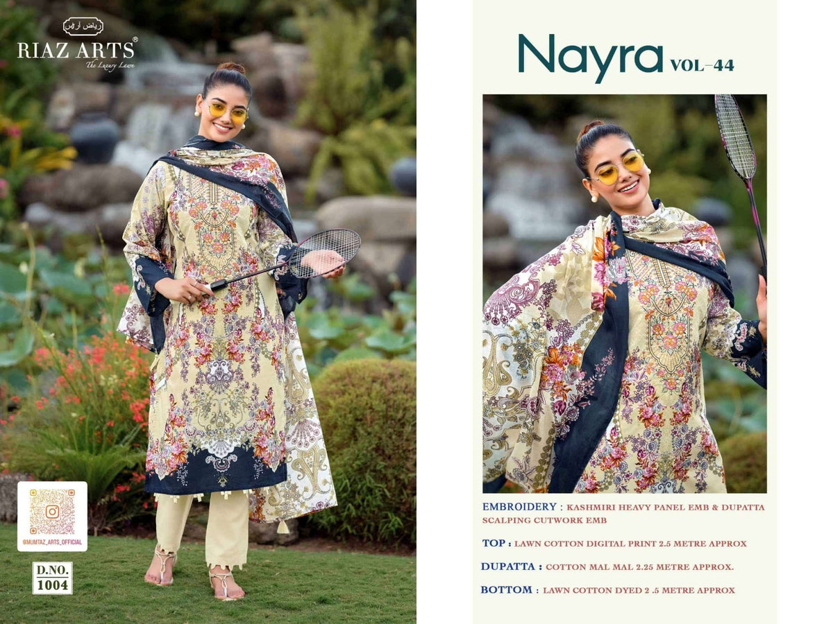Riaz Arts Nayra Vol 44 Pure Cotton Embroidered Dress Material - Amrah Wholesale