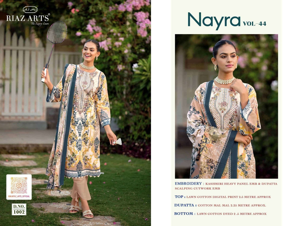 Riaz Arts Nayra Vol 44 Pure Cotton Embroidered Dress Material - Amrah Wholesale
