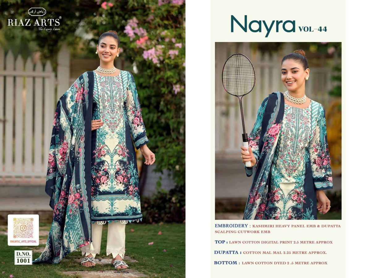 Riaz Arts Nayra Vol 44 Pure Cotton Embroidered Dress Material - Amrah Wholesale