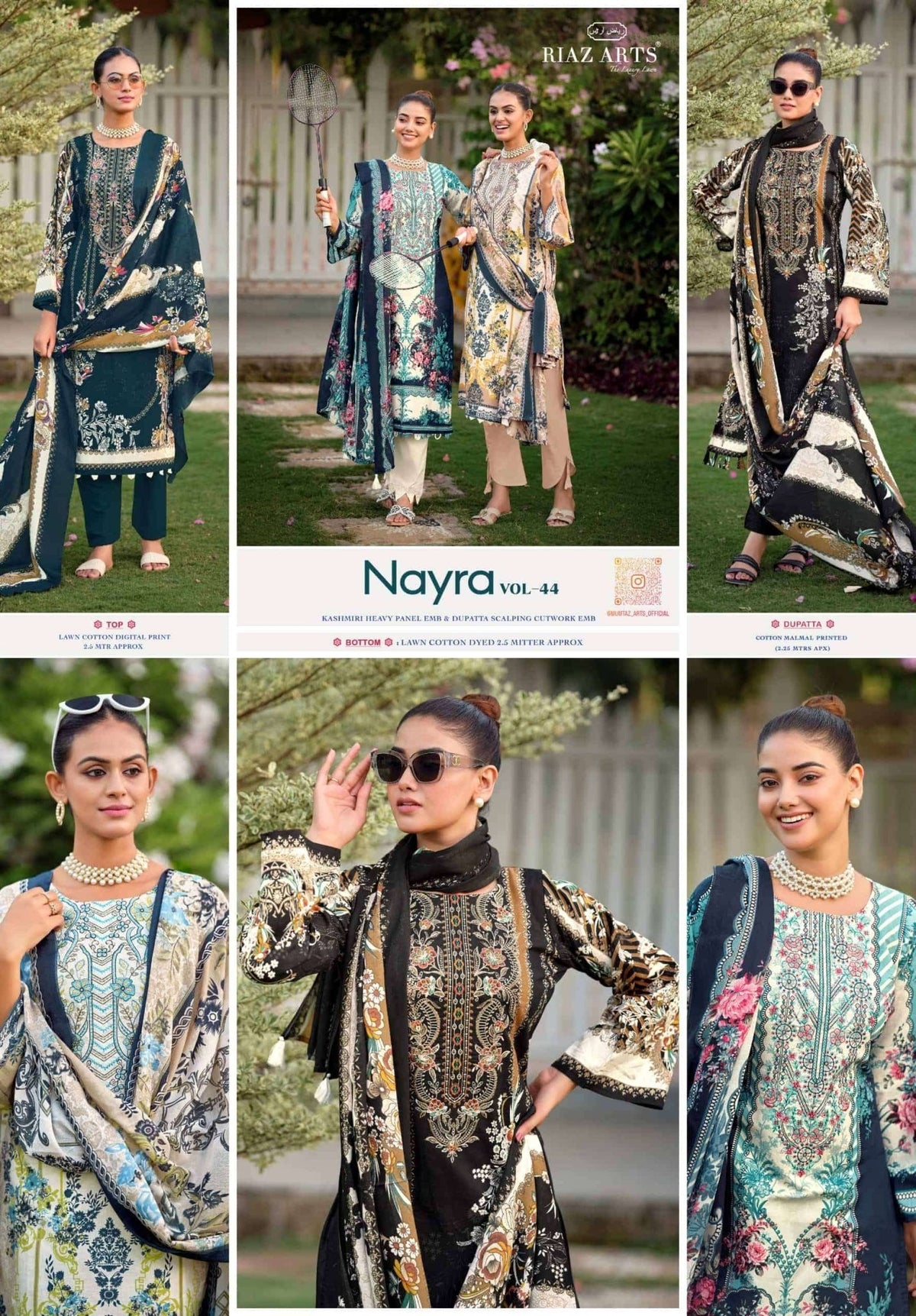 Riaz Arts Nayra Vol 44 Pure Cotton Embroidered Dress Material - Amrah Wholesale