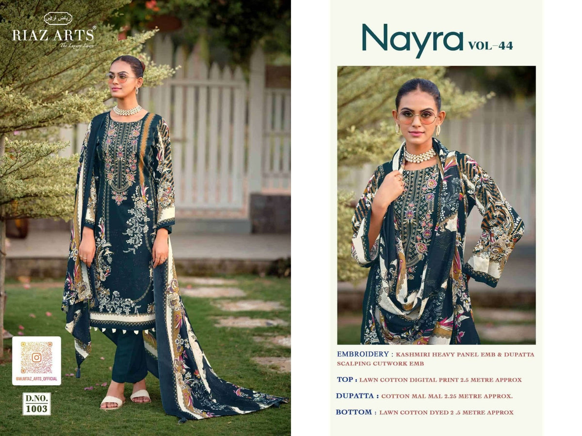 Riaz Arts Nayra Vol 44 Pure Cotton Embroidered Dress Material - Amrah Wholesale