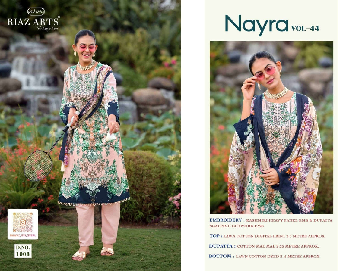 Riaz Arts Nayra Vol 44 Pure Cotton Embroidered Dress Material - Amrah Wholesale
