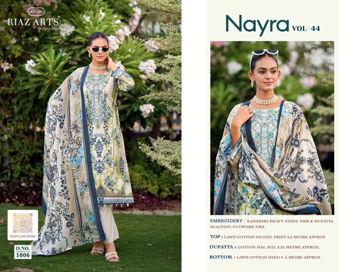 Riaz Arts Nayra Vol 44 Pure Cotton Embroidered Dress Material - Amrah Wholesale