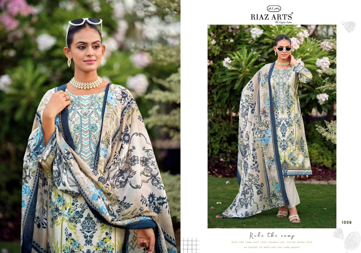 Riaz Arts Nayra Vol 44 Pure Cotton Embroidered Dress Material - Amrah Wholesale