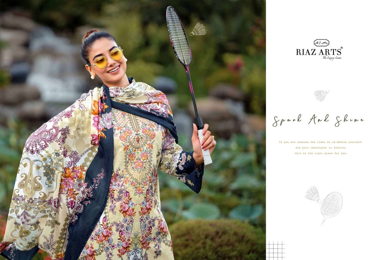Riaz Arts Nayra Vol 44 Pure Cotton Embroidered Dress Material - Amrah Wholesale