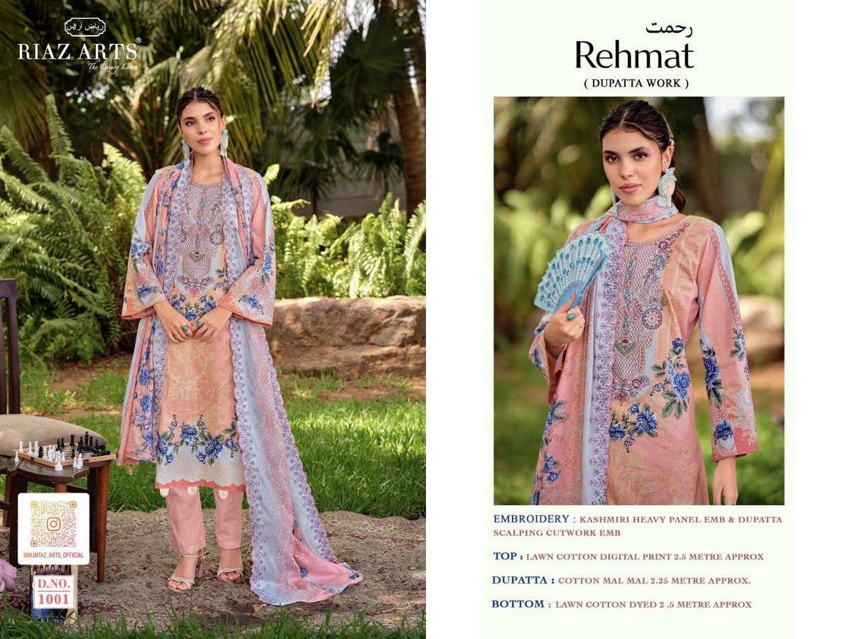 Riaz Arts Rehmat Lawn Cotton Embroidered Dress Material - Amrah Wholesale