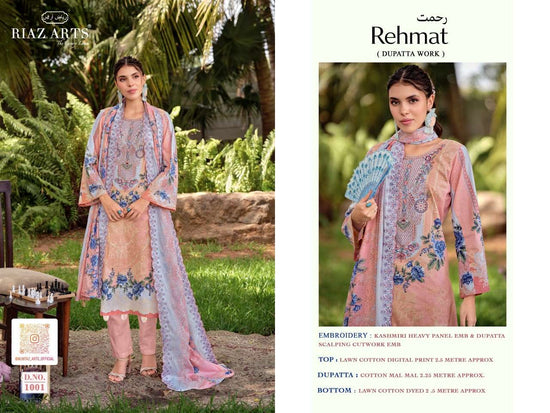 Riaz Arts Rehmat Lawn Cotton Embroidered Dress Material - Amrah Wholesale