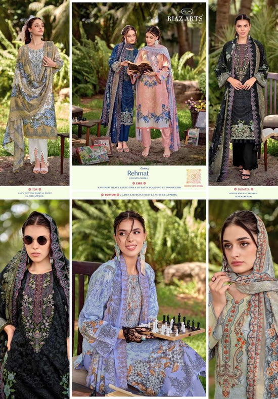 Riaz Arts Rehmat Lawn Cotton Embroidered Dress Material - Amrah Wholesale