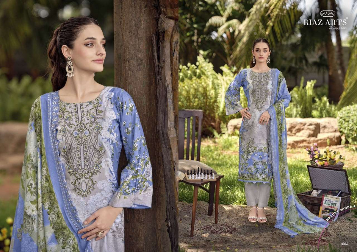 Riaz Arts Rehmat Lawn Cotton Embroidered Dress Material - Amrah Wholesale
