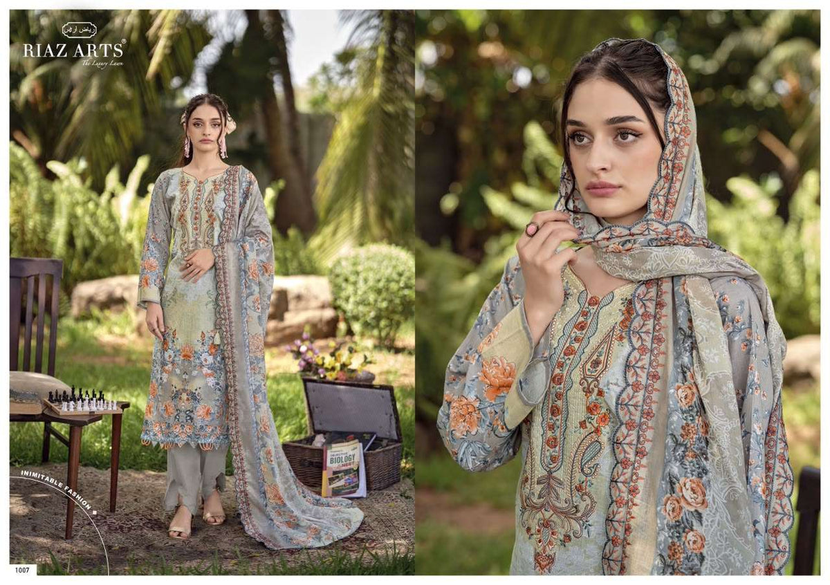 Riaz Arts Rehmat Lawn Cotton Embroidered Dress Material - Amrah Wholesale